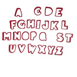 Vintage Set Of 24 Alphabet Cookie Cutters Letters A-Z Red 2" Missing B R Crafts